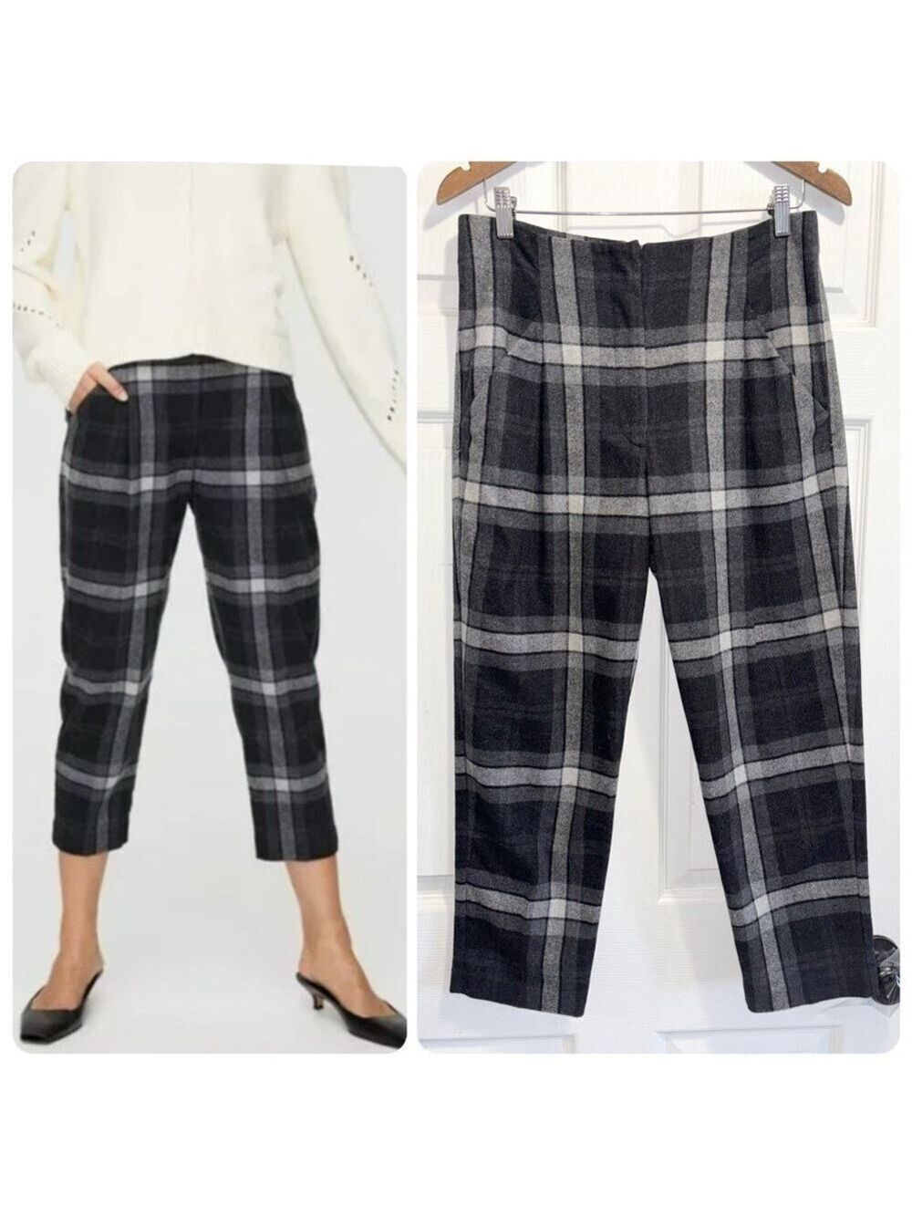 Aritzia Wilfred Chambery Pants Wool Cashmere Black Grey Check Plaid Size 6